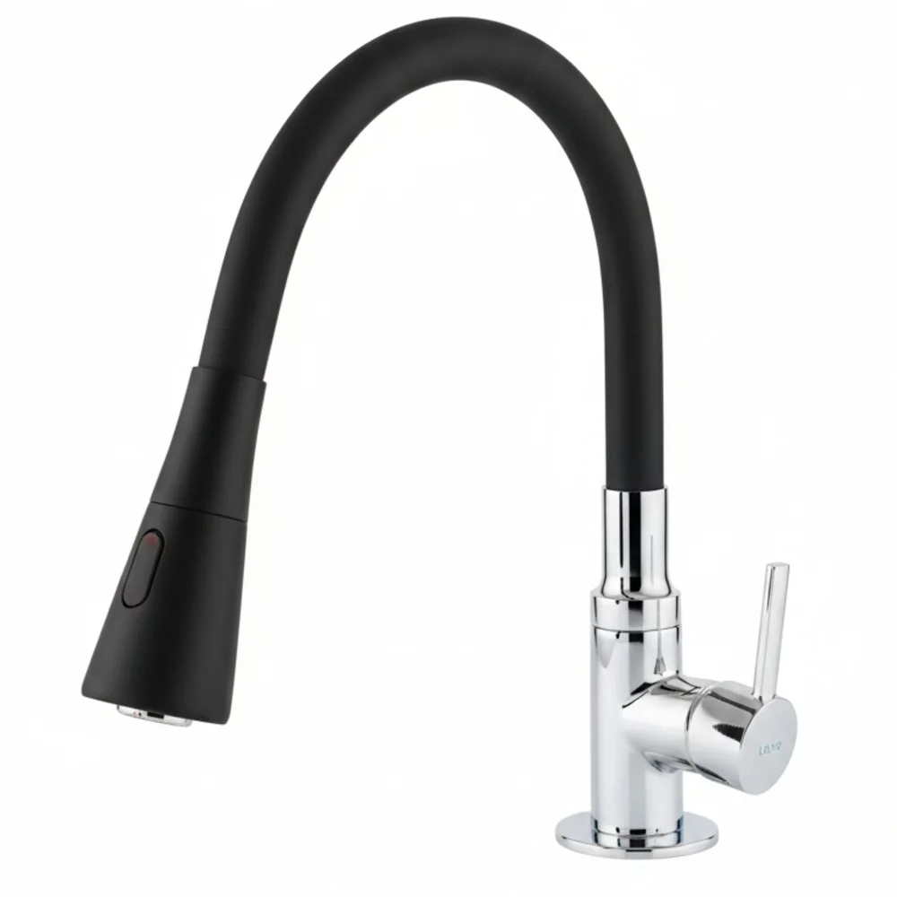 Torneira Monocomando para Cozinha com Bica Flexível Preta